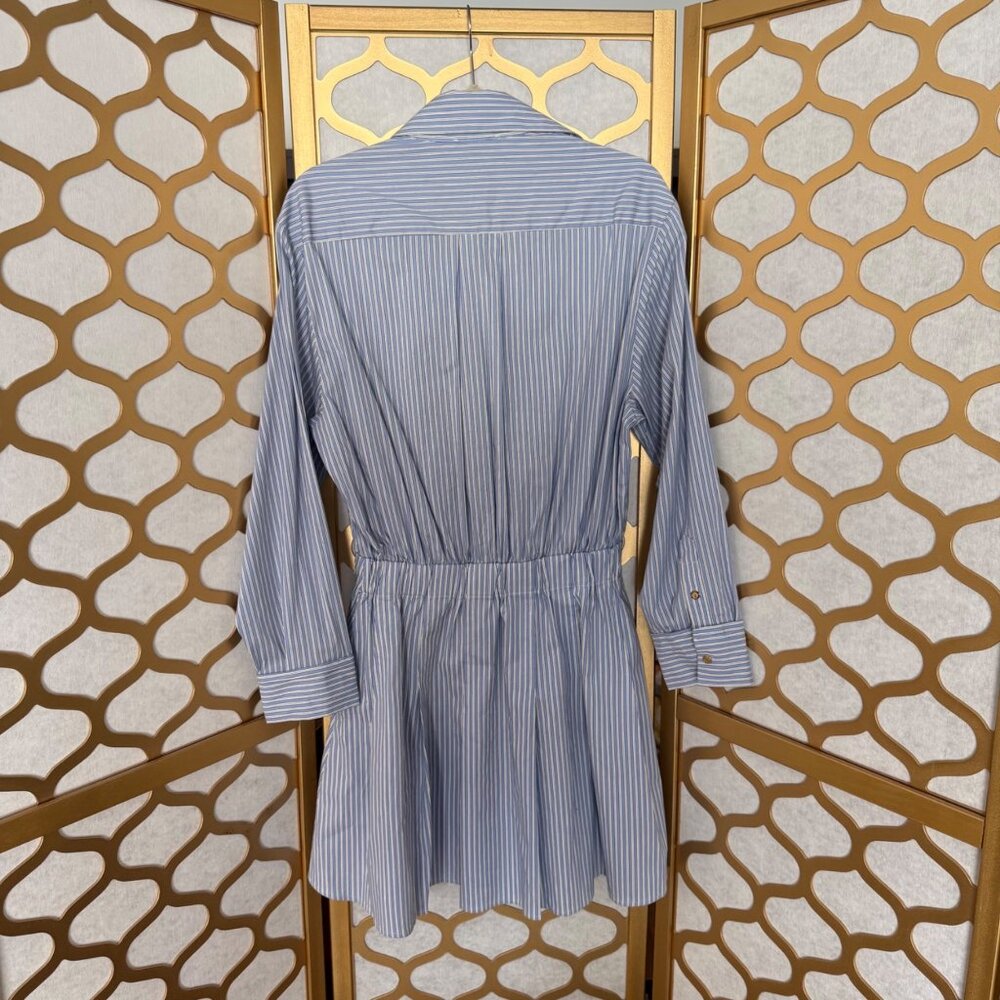 Maje Size M NEW Blue & White Striped Long Sleeve Button-Front Mini Shirt Dress - Picture 3 of 16